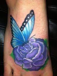Flowers For Gt Blue And Purple Rose Tattoo Rose And Butterfly Tattoo Purple Rose Tattoos Butterfly Tattoo