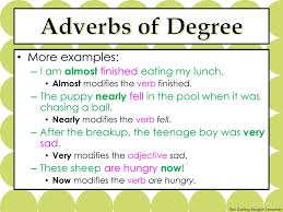Here are a couple of examples of an adverb of degree modifying an adjective: Parts Of Speech All About Adverbs Ppt Download