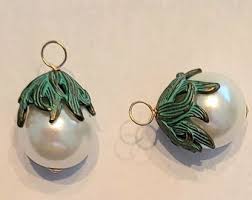 Fancy Leaf Capped Shell Pearls INTERCHANGEABLE Earring Charms Earring  Jackets Stering, Rose or Yellow Gold Filled