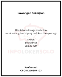 Demikianlah berita lowongan kerja wonogiri terbaru untuk bulan ini yang dapat kami sampaikan untuk sobat pengunjung setia zonakeren.com, website info lowongan kerja terbaru dan terkini seluruh. Loker Solo Dan Sekitarnya