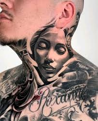 Cross and Angel Wings Tattoo behind Neck for Men