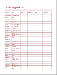 Printable Baby Supplies List Ms Excel Baby Supplies Baby Supplies List List Template