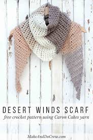 Free Caron Cakes Crochet Pattern Desert Winds Triangle Scarf