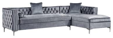 They say that god's in the small details, but so is the devil. Jeannie Velvet Tufted With Nailhead Trim Sectional Contemporary Sectional Sofas By Inspired Home Houzz