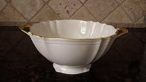 Lenox ivory china footed fruit centerpiece leaf bowl scalloped special. Rare Lenox China Valencia Gold Handled Large Round Bowl Mint Gold Handles Lenox Bowl