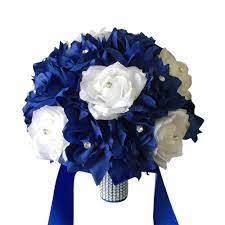 Wedding bouquets with bling blue. 10 Bridal Bouquet Royal Blue White Flower Bouquet Wedding Wedding Bouquets Bride Bridal Bouquet