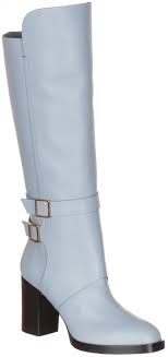 Tods Womens Blue Leather Buckle Knee High Boots Shoes