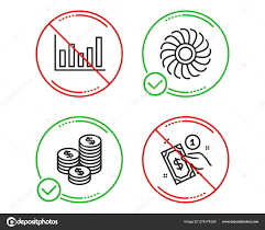 Coins Fan Engine And Column Chart Icons Set Payment Method