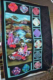 Clearance Handmade Quilt Fathers Day Present Gift Oriental Geisha Girl Asian Decor Japanese Garden Lotus Blossom Teal Sashing Throw Quilt Asian Quilts Japanese Quilts Japanese Quilt Patterns