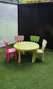 Table measures 24 3/4 inches wide by 18 7/8 inches deep by 17 3/4 inches high; Ikea Kids Table 4 Chairs Furniture Others On Carousell