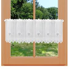 Gardinen verleihen einem raum eine wohnliche atmosphäre und erfüllen als sichtschutz am fenster einen. Landhaus Gardine Hedi Weiss Hellblau Bestickt Plauener Spitze
