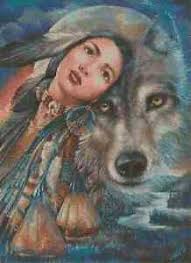 Details About Native American Girl With Wolf Counted Cross Stitch Chart No 3 276