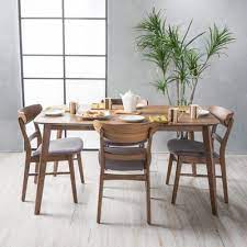 60 Walnut Dark Gray Rectangular 5 Piece Dining Set Rectangle Dining Set Dining Room Sets Solid Wood Dining Set