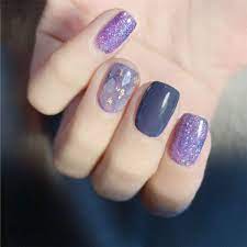This product looks stunning on clear tips! Amazon Com Yalice Square Fake Nails Purple Short Press On Nails Acrylic Glossy Full Cover Nails Glitter False Nails For Women And Girls 24pcs Beauty