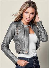 Faux Leather Lace Up Jacket Seamless Cami Slimming Stretch Jeggings Open Heel Bootie Fashion Leather Jackets Women Leather Jacket Girl
