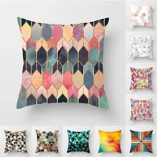 Colorful Geometry Pattern Cushion Covers Home Decorative Pillows Case Throw Pillows Cover Map Velvet Decorative Pillow Cases Geometric Cushions Cushion Pattern