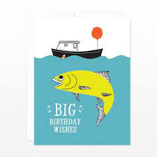 Big Fish Birthday Card Funny Fishing Boat Birthday Card Happy Birthday Card Big Birthday Wishes Nautical Birthday Card Fishing Birthday Cards Funny Birthday Cards Birthday Cards