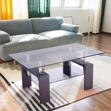 Amazon Com Tangkula Glass Coffee Table Modern Simple Style Rectangular Wood Legs End Side Glass Table Living Room Glass Coffee Tables Living Room Coffee Table