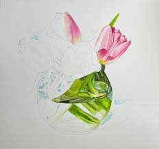 Day 1 of my 3 day “Pretty In Pink” workshop. Having a blast painting all  the stems in the water.