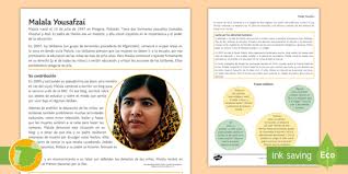 Beranda / fichas de los premios nobel de la paz para colorear : Hoja Informativa Malala Yousafzai Teacher Made