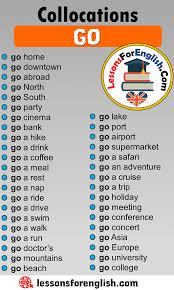 Collocations With Go In English Go Home Go Downtown Go Abroad Go North Go South Go Party Go Cinema Learn English Words English Phrases English Vocabulary Words