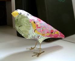 Pink Green Multicolored Bird Sculpture Art Object Paper Mache Bird One Of A Kind Original Art Whimsical Creature Rec Bird Sculpture Sculpture Art Object