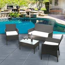 Lounge Set 4tlg In Table En Rotin Avec Verre Cube Sofa Garnitur Groupe De Sieges De Jardin Meubles De Jard Meuble Jardin Ensemble Salon De Jardin Canape Jardin