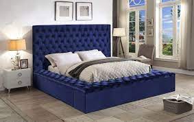 Paramount dark blue velvet living room set. Bliss Navy Blue Velvet Bed By Meridian Furniture