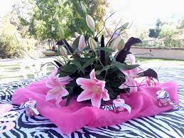 Baby Show Centerpiece Stargazer Lily Black Calla Lily Black Curly Willow Compliment This Zebra Pink Baby Show Black Calla Lily Baby Shower Pink Baby Shower