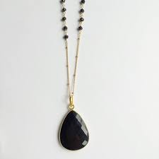 Teardrop Pendant Precious Stones Necklace Black Onyx Gemstone Necklace Gemstone Necklace Stones Long Stone Necklace