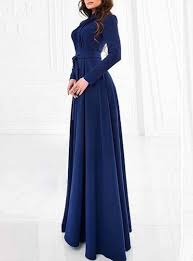 Cheap Fvogue Slim Long Sleeve High Collar Pure Color Maxi Dress Online Fvogue Com Navy Blue Chiffon Maxi Dress Maxi Dress With Sleeves Chiffon Maxi Dress