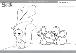 Leaves, acorn, pumpkin, 3 pumpkins, scarecrow, fall tree, boy with rake, girl with pumpkin, football, fall sign. Treetop Family Coloring Pages Episode 9 Super Simple