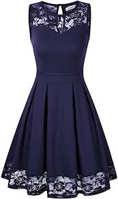 Kojooin Damen Elegant Kleider Spitzenkleid Ohne Arm Cocktailkleid Knielang Rockabilly Kleid Blau Dunkelblau S Amazon Cocktailkleid Kleider Damen Spitzenkleid