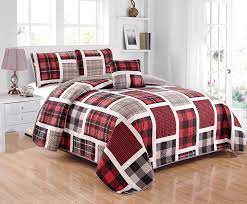 Quilts or comforters made of thicker insulation material are ideal for the winter months. Amazon Com Mk Collection 3pc Twin Size Reversible Quilted Bedspread Coverlet Set Patchwork Plaid Gray Red Black White New Home Kitchen
