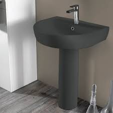 round matte black ceramic pedestal sink
