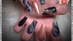 Acrylic nails chanel inspired pink & black nail design. Dark Acrylic Nails Marble Nails Rose Gold Glitterbels Youtube