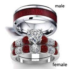 2 Rings Couple Rings Tungsten Steel Menss Band Silver White Gold Filled Heart Zircon Garnet Womens Wedding Ring Sets Wish In 2022 Wedding Rings Sets His And Hers Engagement Rings