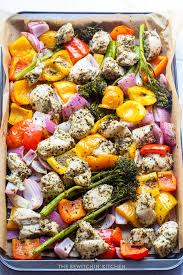 Sheet Pan Pesto Chicken And Vegetables Recipe The Bewitchin Kitchen Recipe In 2020 Pesto Chicken Vegetable Recipes Chicken And Vegetables