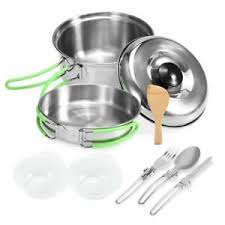 Tiene orificios de drenaje, por lo que los dispositivos húmedos se secan rápidamente. Acampada Utensilios De Cocina Acero Inoxidable Exterior Olla Senderismo Picnic Ebay