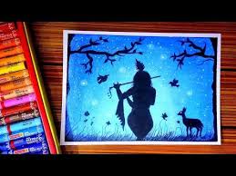 Scenery Drawing Of Krishna Lord Night Shadow With Oil Pastel How To Draw Youtube Shadow Painting Night Painting Oil Pastel