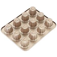 Chefmade Canele Mold Cake Pan 12 Cavity Non Stick Bakeware Fda Approved Cupcake Pan For Oven Baking Champagne Gold See Th Cupcake Pan Cake Mold Cake Pans
