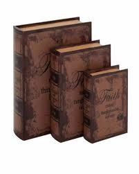 Leather Book Box Set Decor With Faith Inspirational Theme Wood Book Leather Books Set Decor