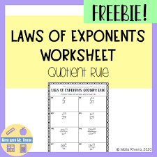 Laws Of Exponents Quotient Rule Worksheet Freebie In 2020 Quotient Rule Exponents Exponent Worksheets