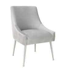 Beatrix Pleated Light Grey Velvet Side Chair Silver Legs Tov Furniture Velvet Chair Side Chairs Dining Chairs