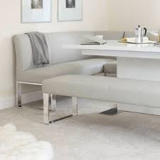 Simplihome dover 36 inch wide rectangle lift top storage ottoman bench in upholstered stone grey faux leather, footrest stool, coffee go back to filtering menu. Loop 7 Seater Light Grey Faux Leather Chrome Right Hand Corner Bench Grey Dining Room White Gloss Dining Table Dining Bench With Back
