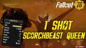 When i spotted my first scorchbeast winging through the sky, i felt the same instinctive alarm i felt when i saw my first dragons in skyrim. Fallout 76 1 Shot The Scorchbeast Queen 80 000 Damage Youtube
