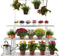 73"w Garden Center Shelving Display with Plant Hanger, Steel, 3-Tiers -  Silver