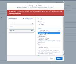 Navigation Menu Error In Community Builder When Adding Menu Item Salesforce Developer Community