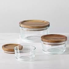 They also come with beautiful wood lids for on the go fun. Pyrex 6pc Glass Round Food Storage Container Set With Wooden Lids In 2021 Glass Food Storage Containers Pyrex Glass Storage Glass Food Storage
