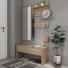 Style Home 4tlg Garderobenset Holz 1 Bank 1 Spiegelpanel 2 Garderobenpanel Garderobe Komplett Set Idei Domashnego Dekora Interer Prihozhej Kvartirnye Idei
